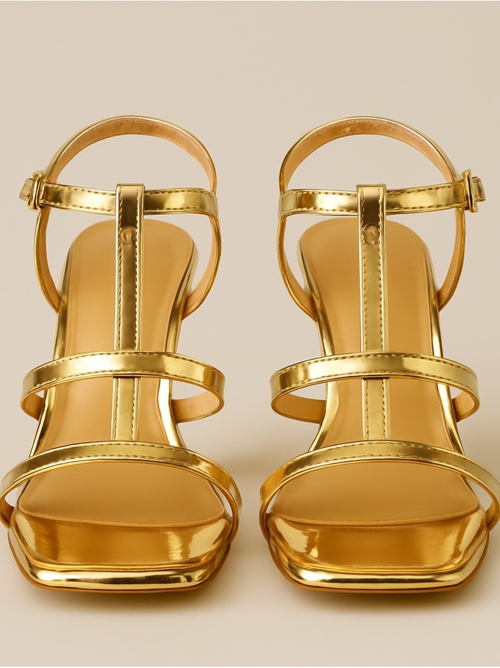 Metallic Gold Strappy High-Heel Sandals for Women